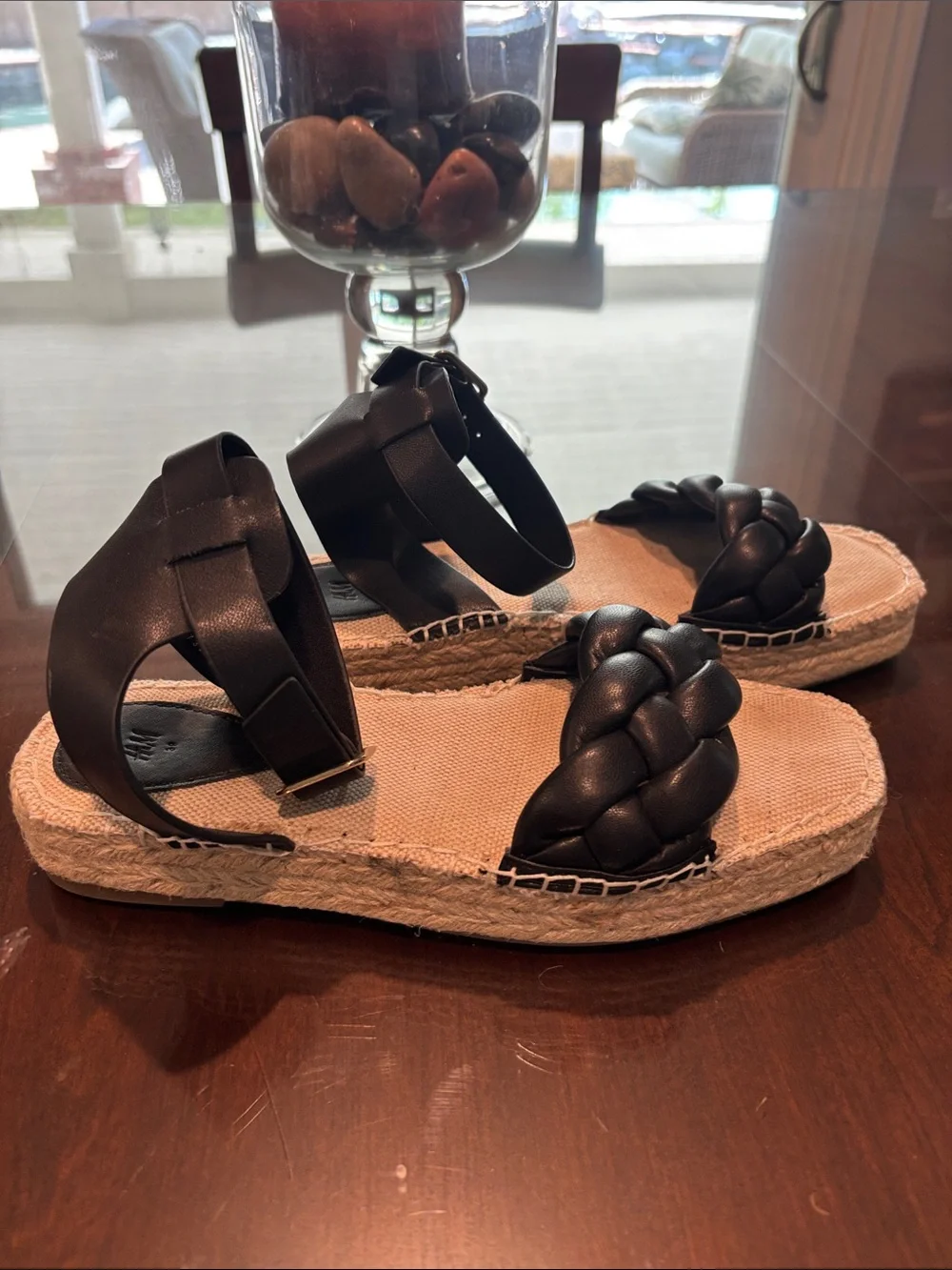 H&M Black Braided Espadrille Ankle-Strap Sandals